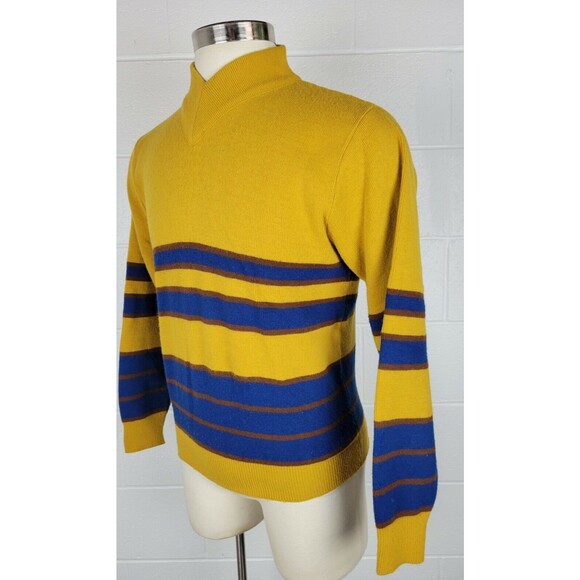 Vintage 60s Jantzen NLF Expandables V-Neck Sweater Gold Blue Brown‎ Rams? M - Picture 5 of 8